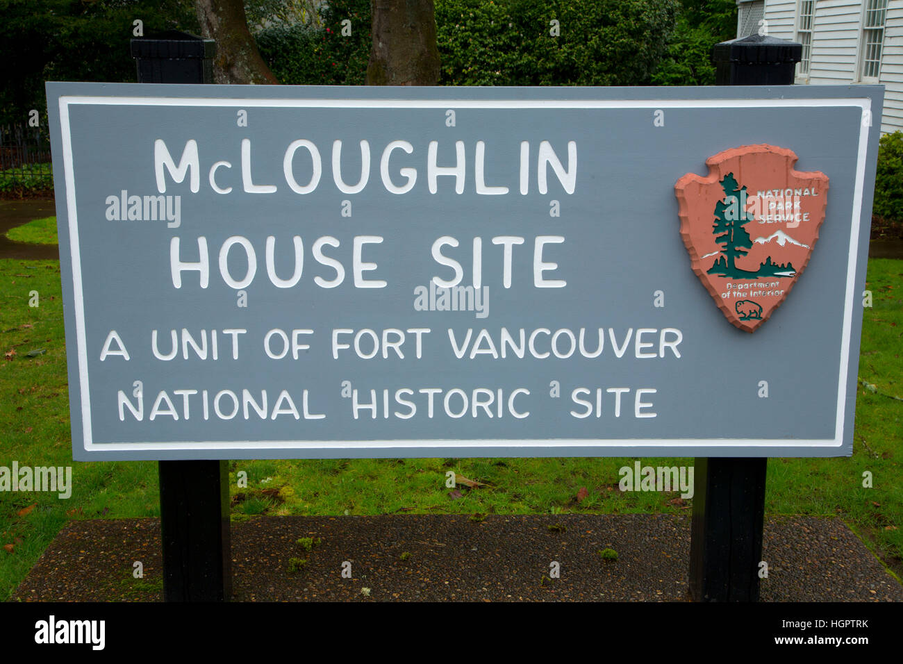 McLaughlin House sign, Fort Vancouver National Historic Site, Oregon City, Oregon Stock Photo