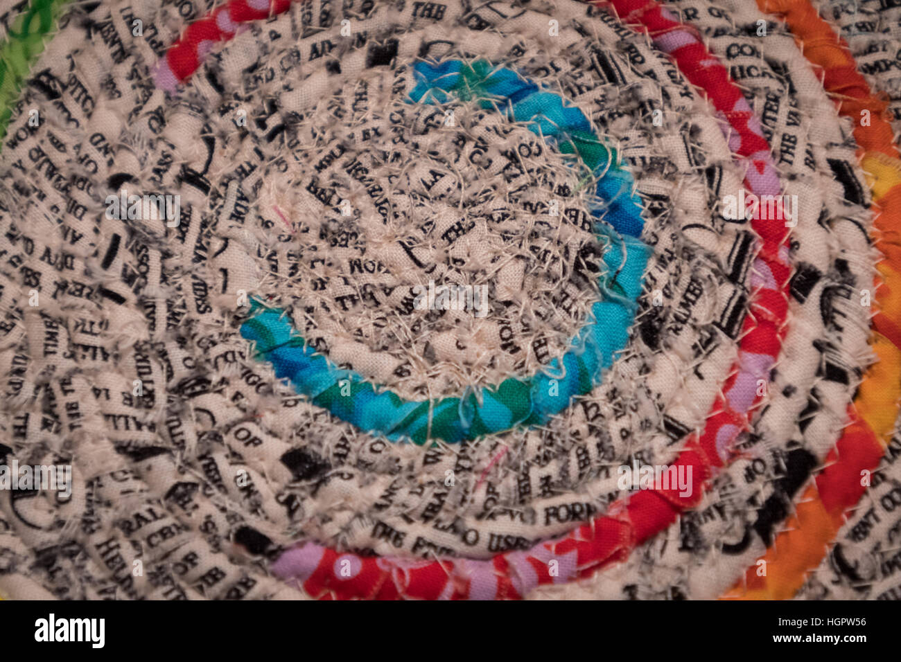 Sewn Circles of Fabric quilted together Stock Photo
