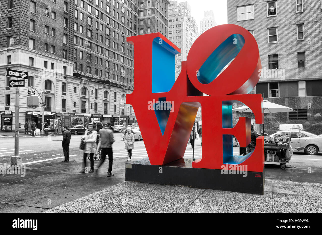 NEW YORK - MAY 3, 2016: Love sculpture is an iconic Pop Art work by american artist Robert Indiana Stock Photo