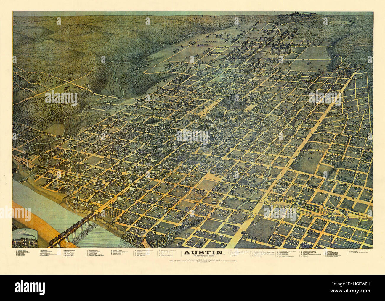 Map Of Austin 1887 Stock Photo