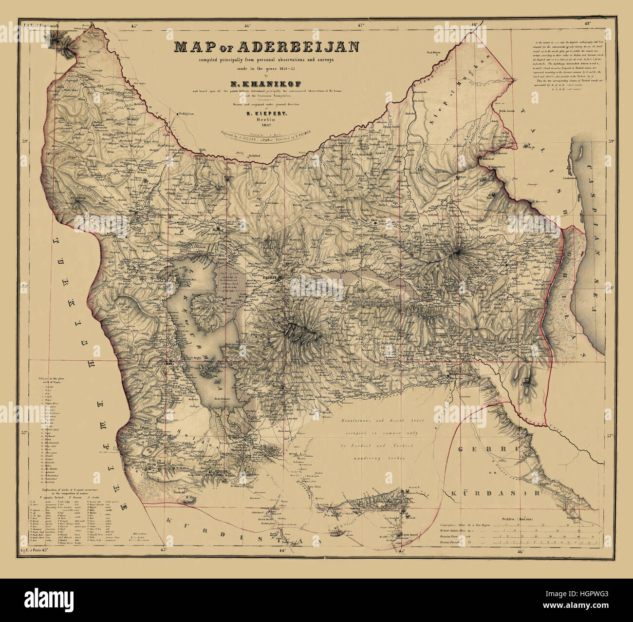 Map Of Azerbaijan 1855 Stock Photo
