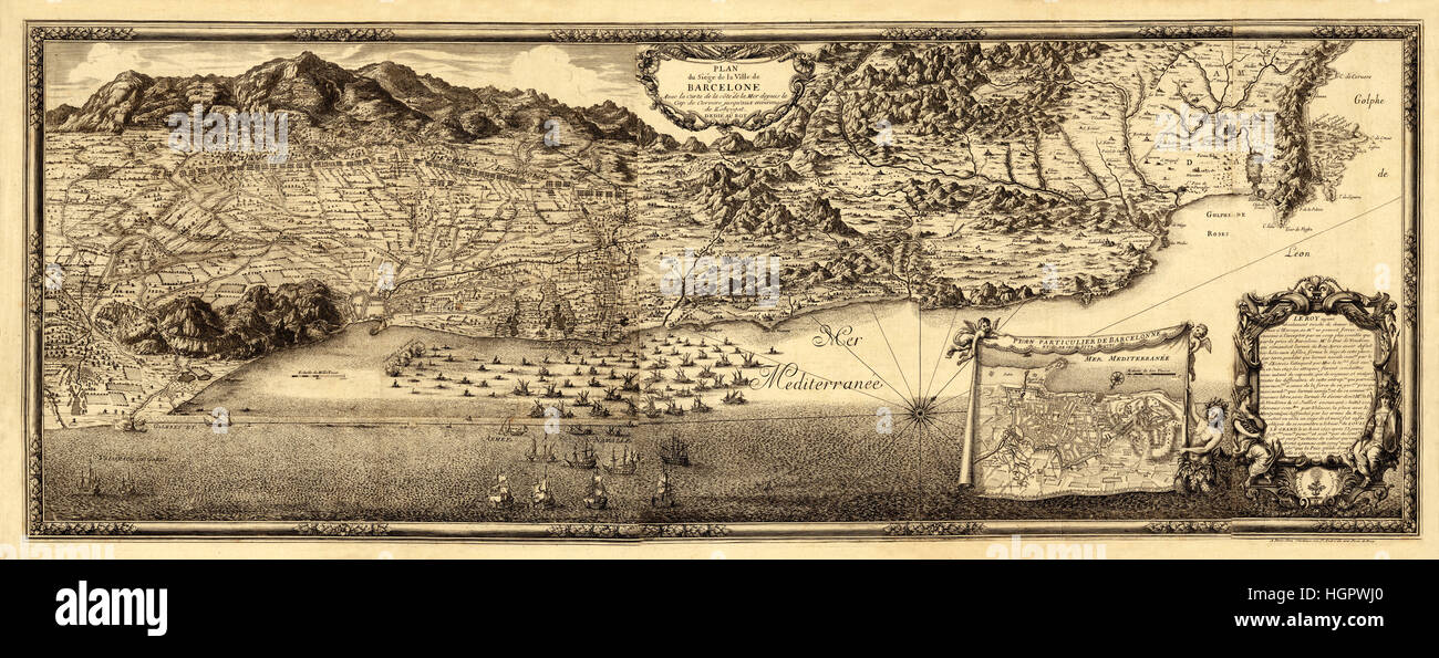 Map Of Barcelona 1659 Stock Photo