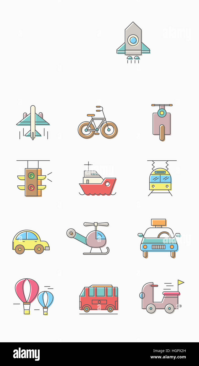 Set of various line icons related to transportation Stock Photo - Alamy