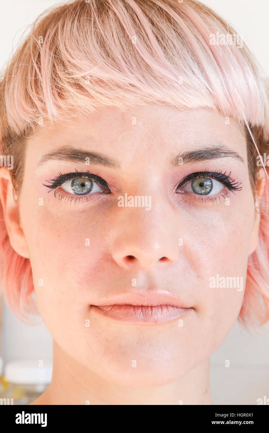 Close up of young, blond woman's face Stock Photo