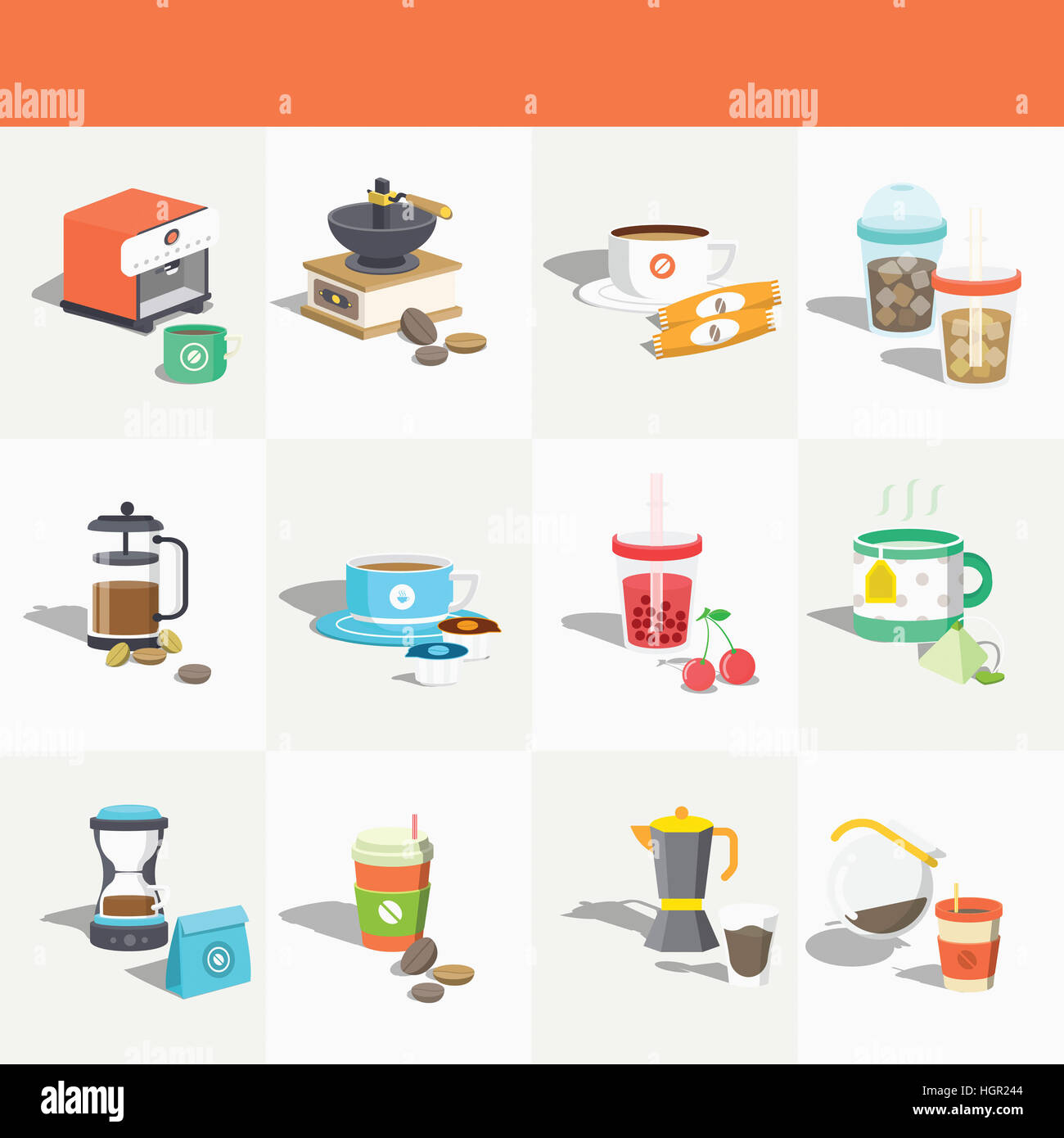 Collection tea coffee icons hi-res stock photography and images - Alamy