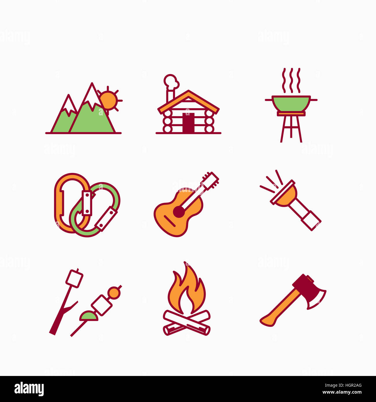 Line icons related to camping Stock Photo