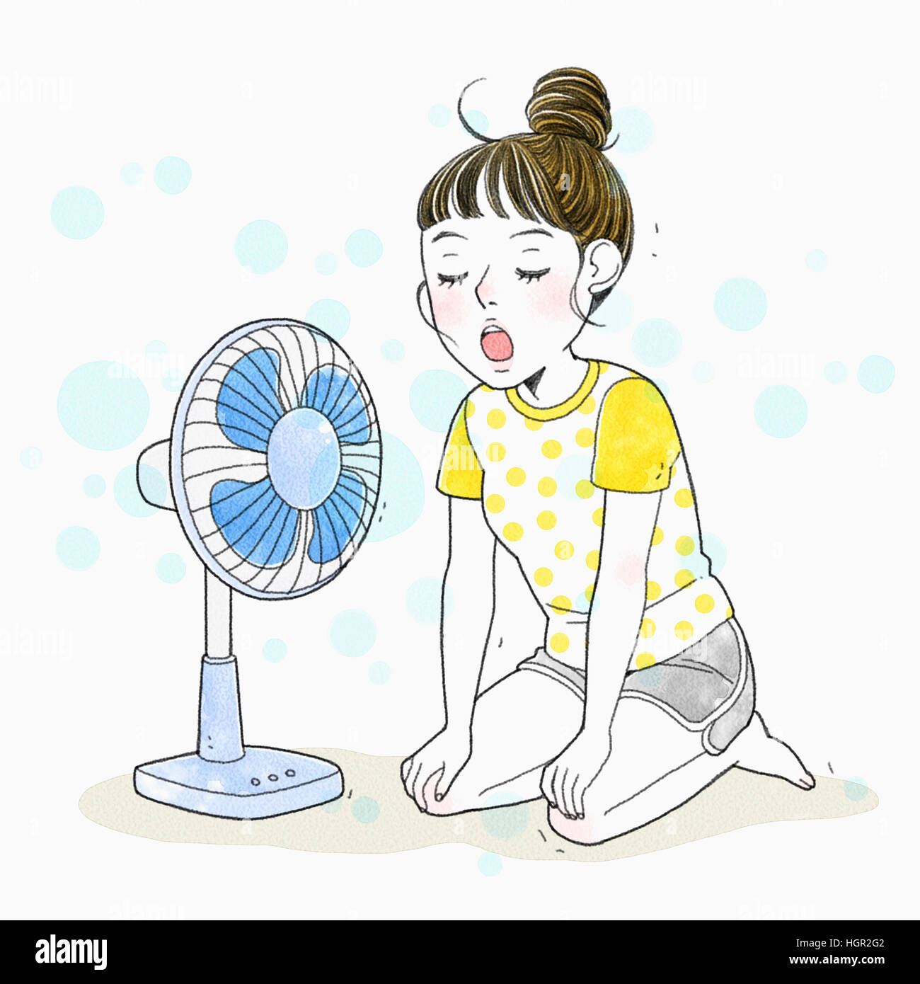 Woman using a fan Stock Photo - Alamy