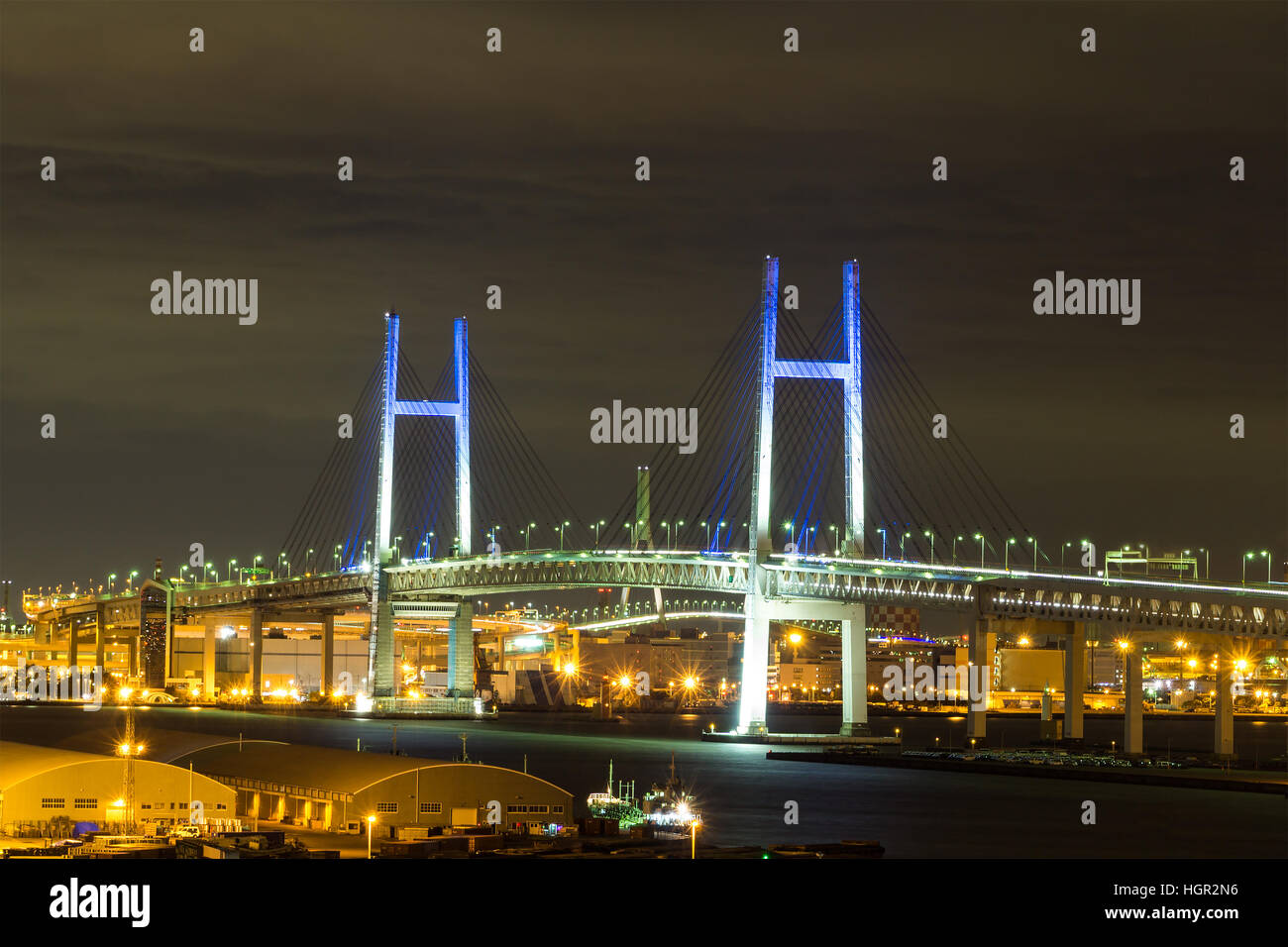 Nightview of Yokohama Bay Bridge in Kanagawa, Japan. Stock Photo