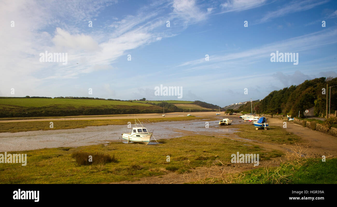 The Gannel Estuary at low tide, Newquay, Cornwall, England, UK. Stock Photo