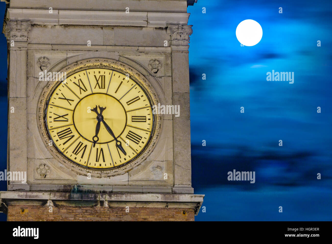 ancient clock tower at night Stock Photo Alamy