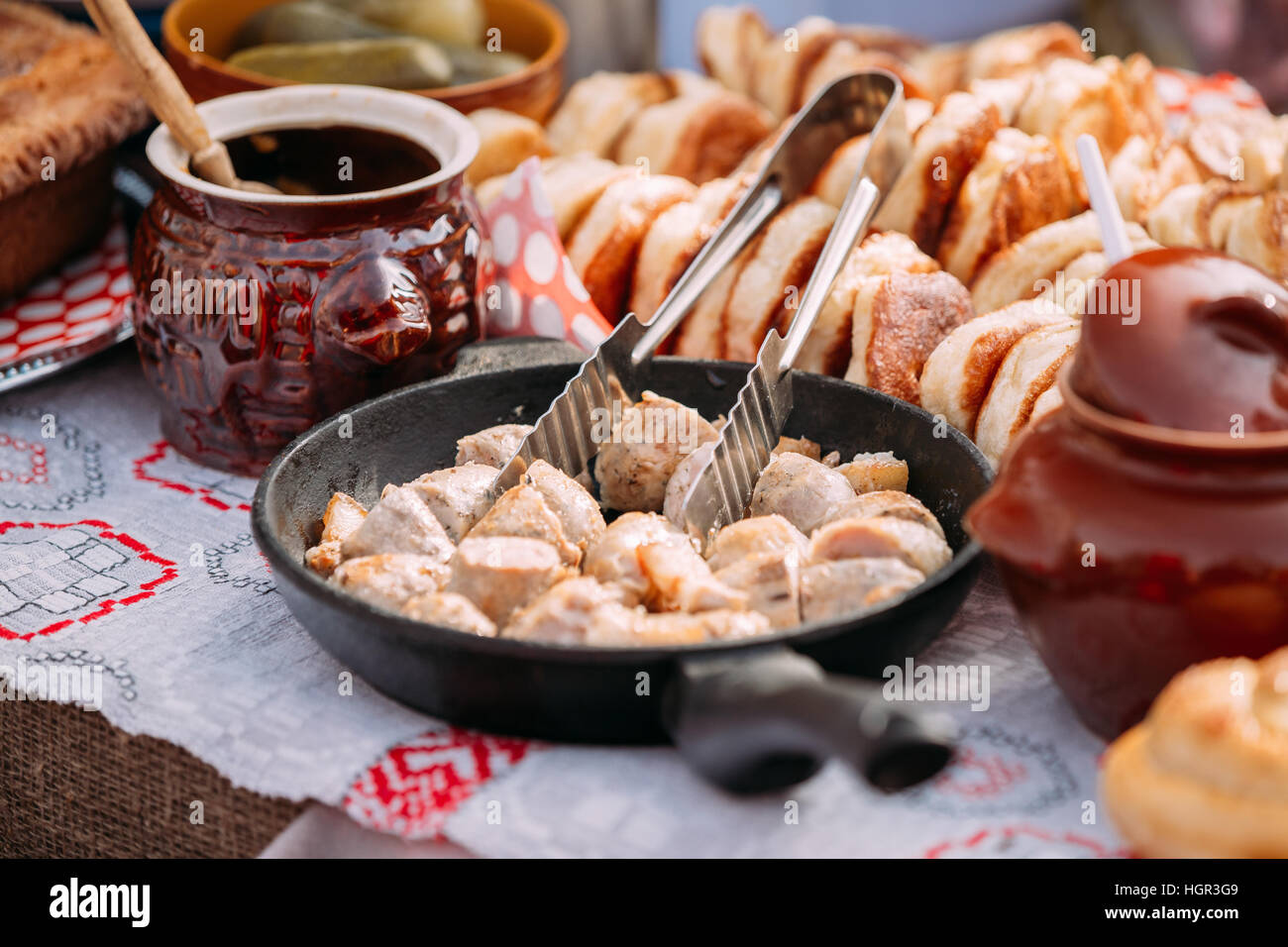 The Dishes Of The Traditional Belarusian Cuisine - Fried Bacon And Meat ...