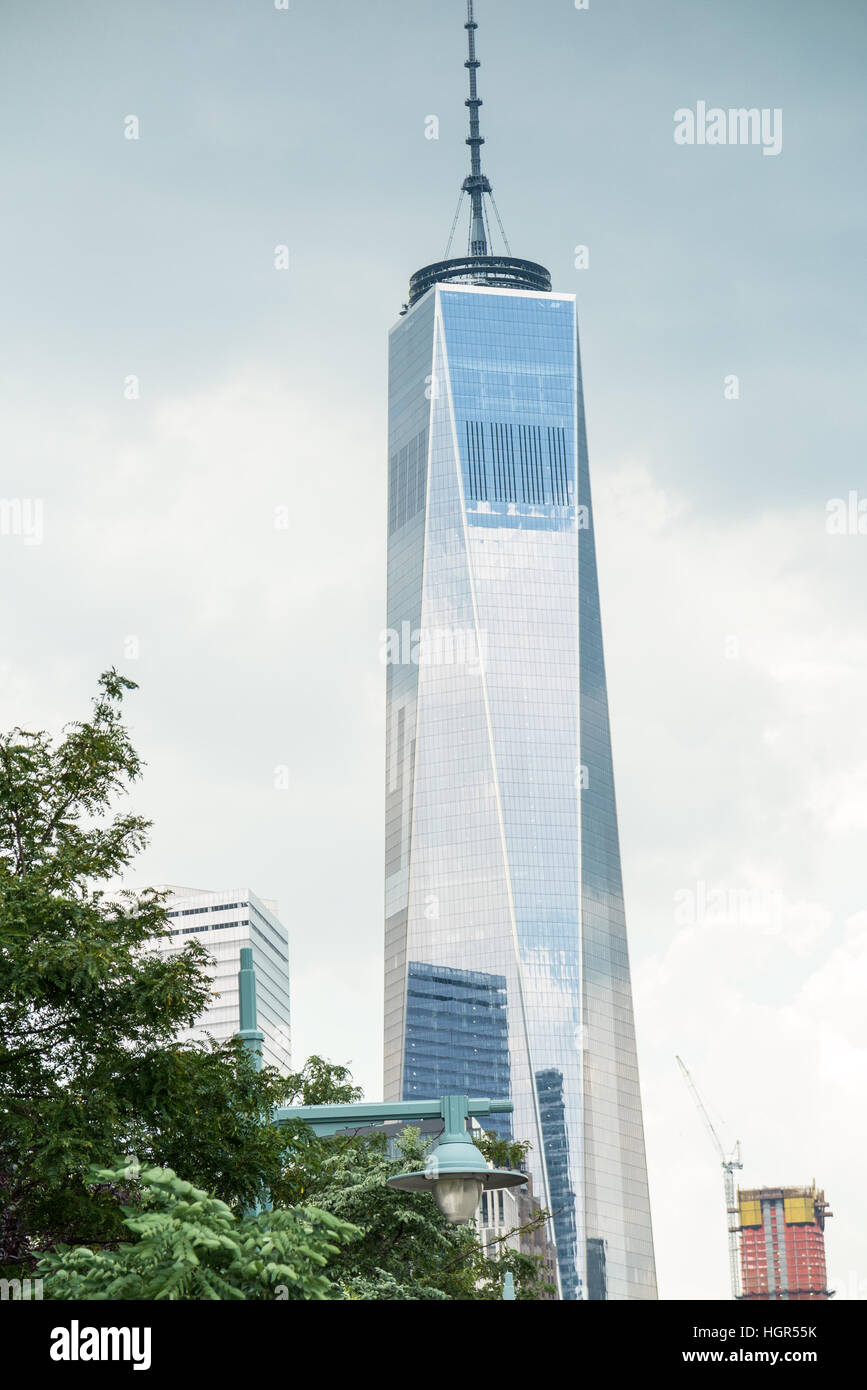 One World Trade Center building as seen from the streets of New York City Stock Photo