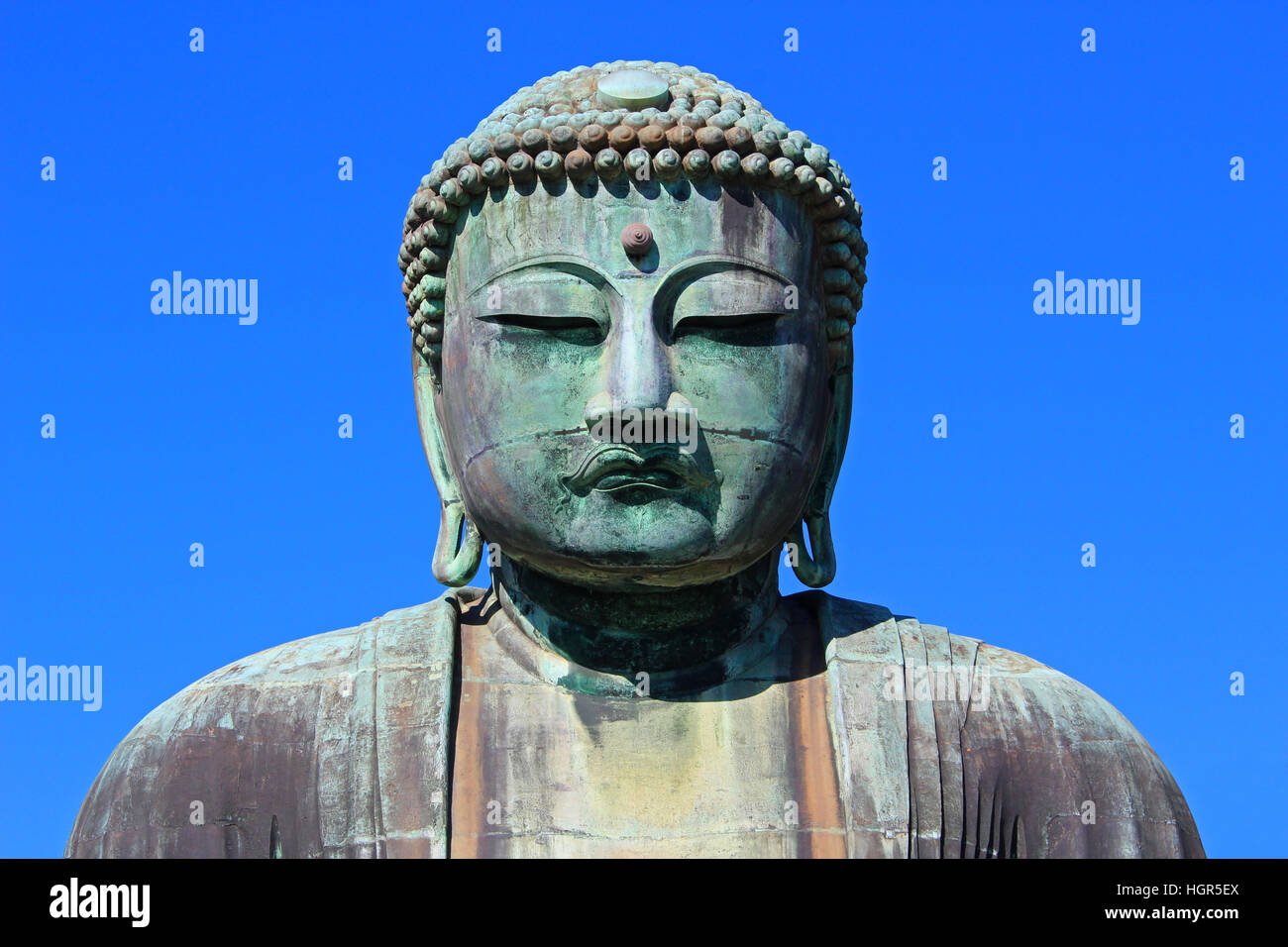 Face of the Great Buddha of Kamakura, Japan Stock Photo