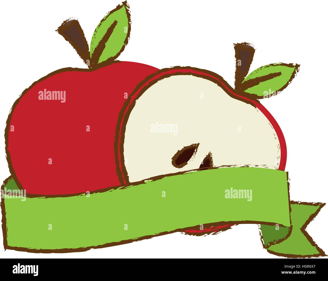 Apple Emblem With Banner Image Vector Illustration Design Stock