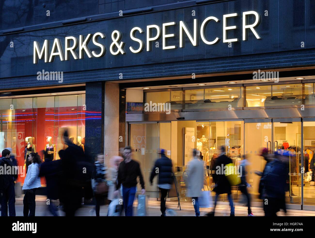 A general view of Marks and Spencer on Oxford Street in London, as the chain reported a 2.3% rise in like-for-like sales in its clothing arm for the 13 weeks to December 31, marking a return to growth for the first time in nearly two years. Stock Photo