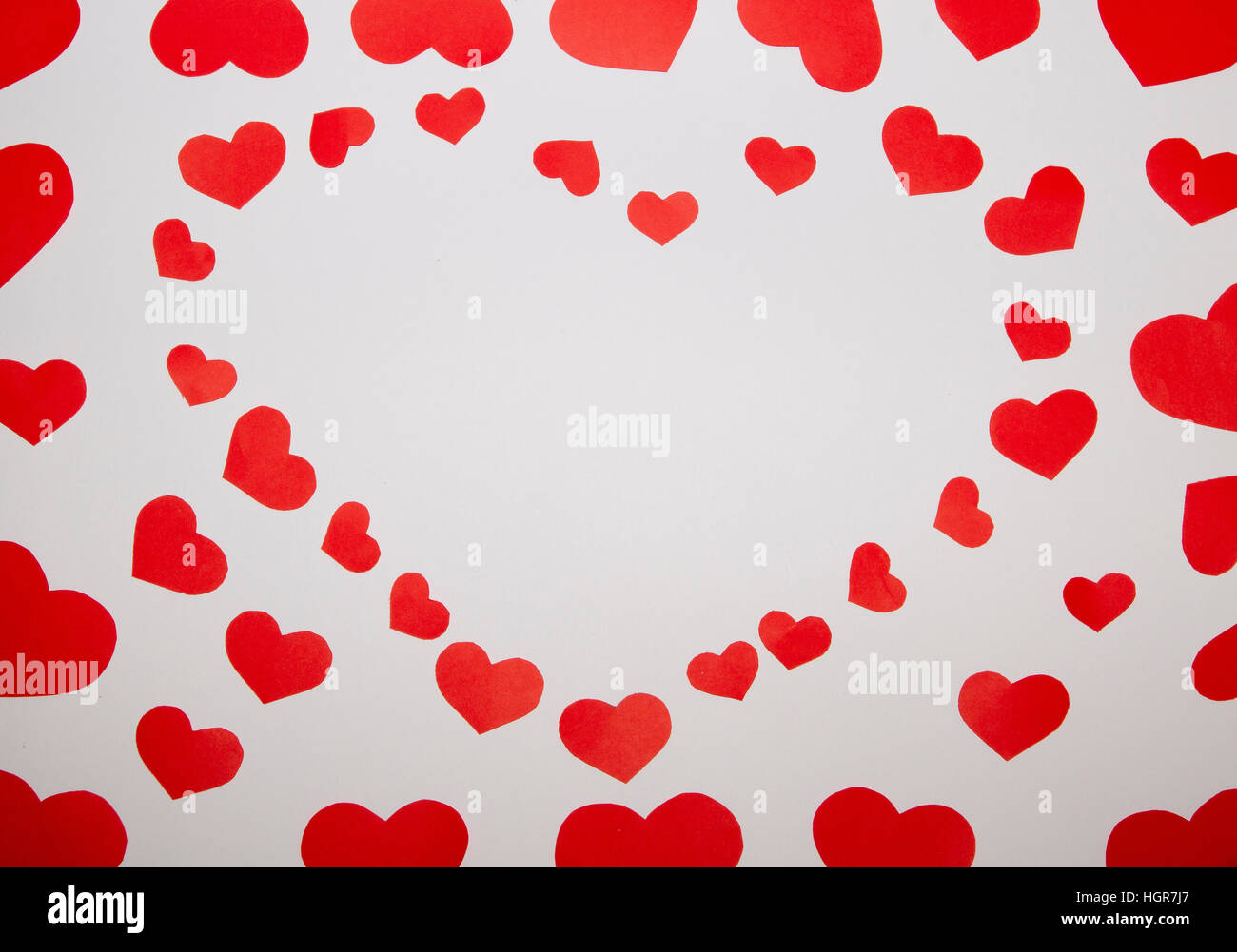 Frame from red paper hearts on white background with copy space Stock ...