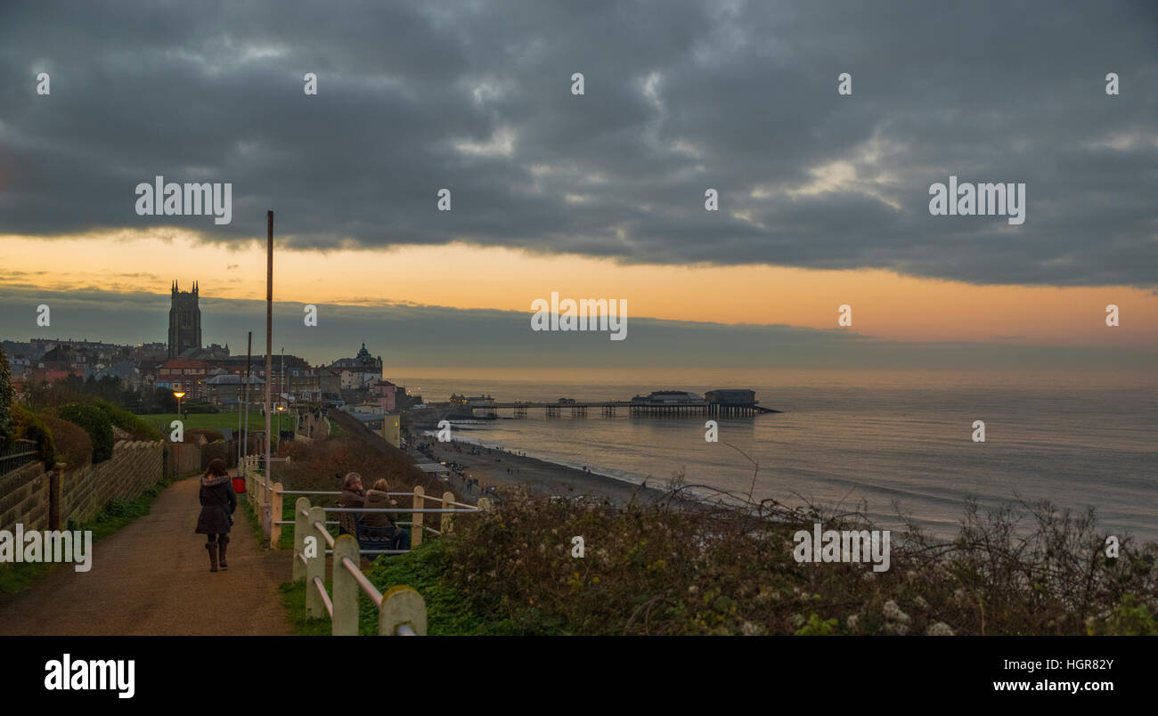 Evening view of Cromer and Pier Stock Photo
