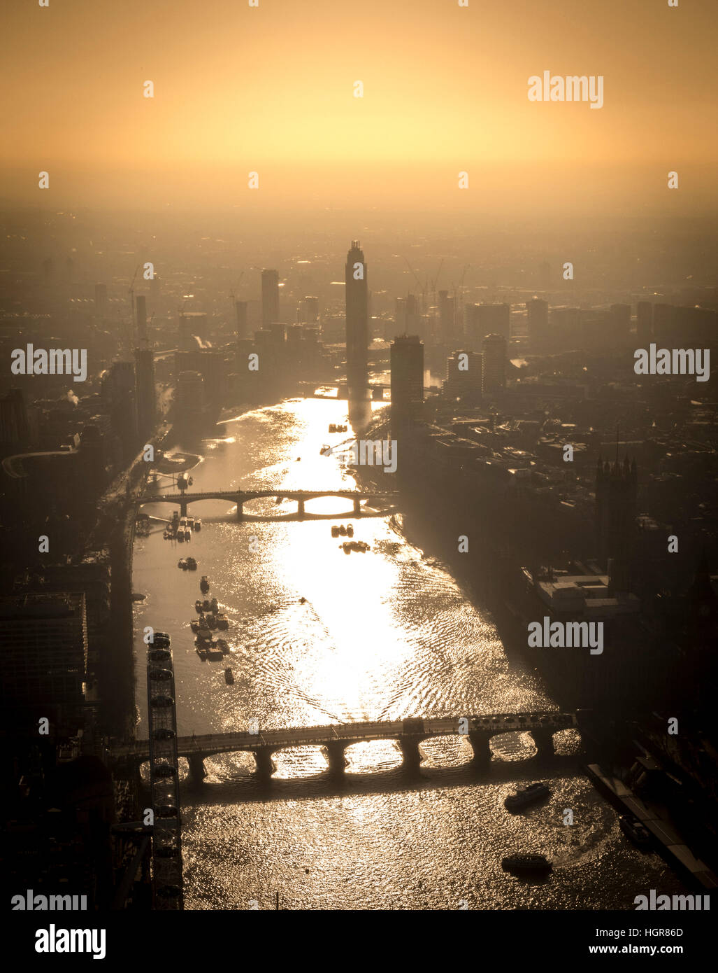 London Aerial view of the Thames. Stock Photo