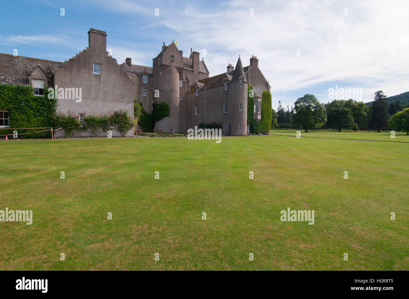 Manicured lawns at an old Scottish castle Stock Photo