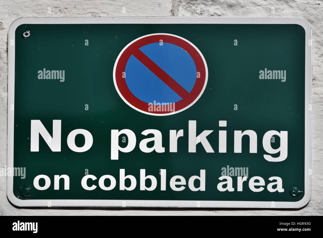 No Parking sign, Main Street, Dent village, Yorkshire Dales National Park, Cumbria, England, UK Stock Photo