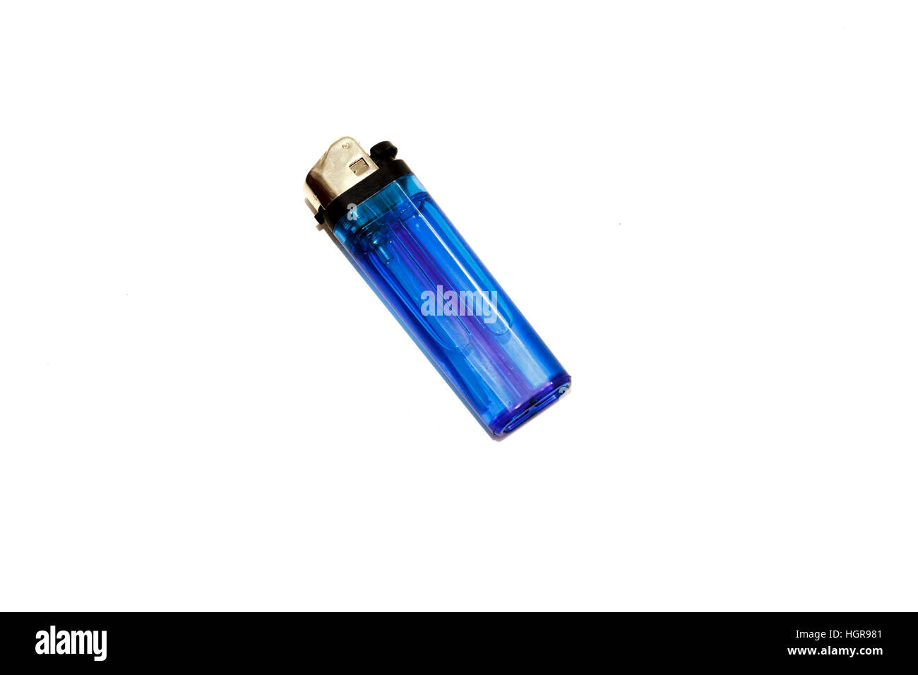 Blue disposable cigarette lighter on white background Stock Photo