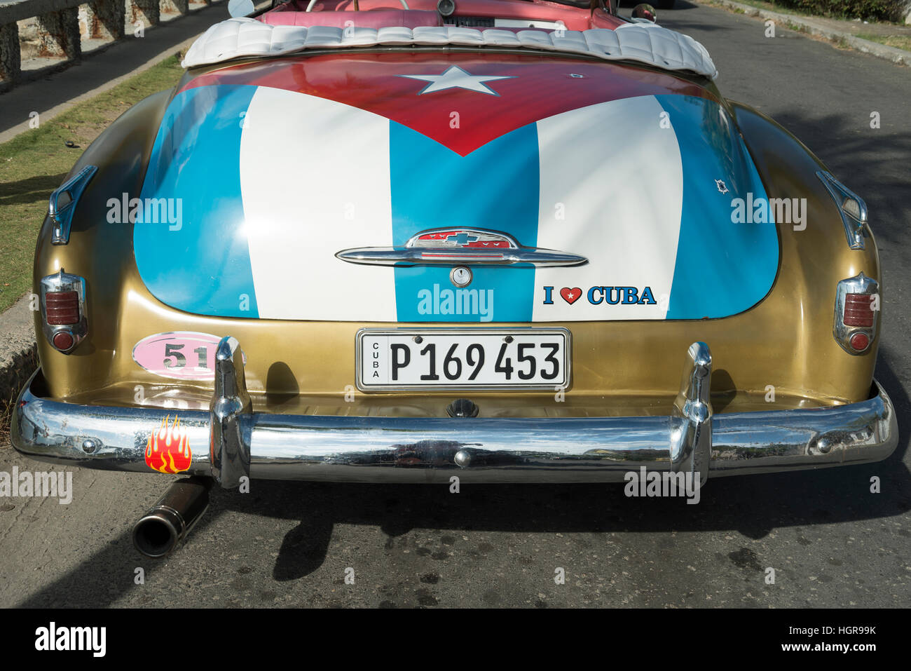 Cuban Classic Car With Painted Cuban Flag On Boot Stock Photo Alamy