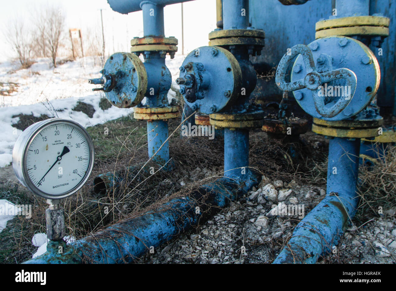 Bucharest, Romania, December 30, 2012: Slate gas or oil equipment with ...