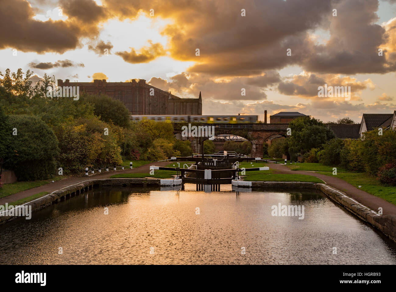 The locks at the Liverpool end of the Leeds Liverpool canal with a