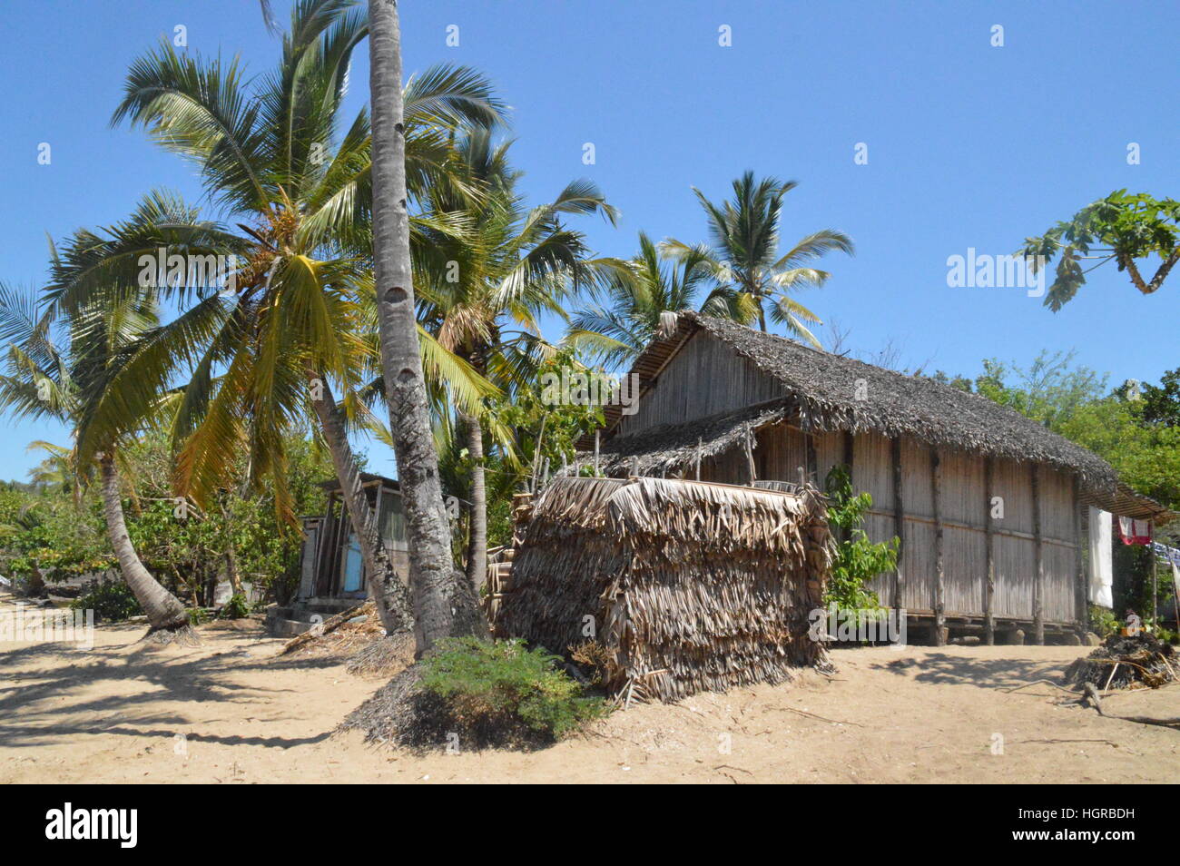 A typical Malagasy village in Nosy Be, Madagascar. Stock Photo