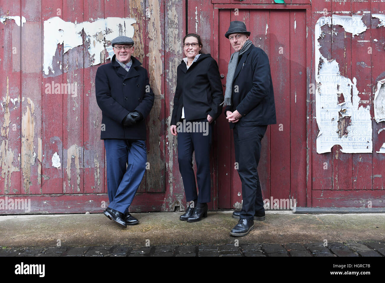 EDITORIAL USE ONLY (Left to right) Project leaders Sir Richard Lees, Leader Manchester City Council, Ellen van Loon, Partner OMA, and Tom Bloxham, Chairman MIF, meet as planning permission for Factory, a flagship cultural centre for the North designed by Office for Metropolitan Architecture (OMA), is approved by Manchester City Council. Stock Photo