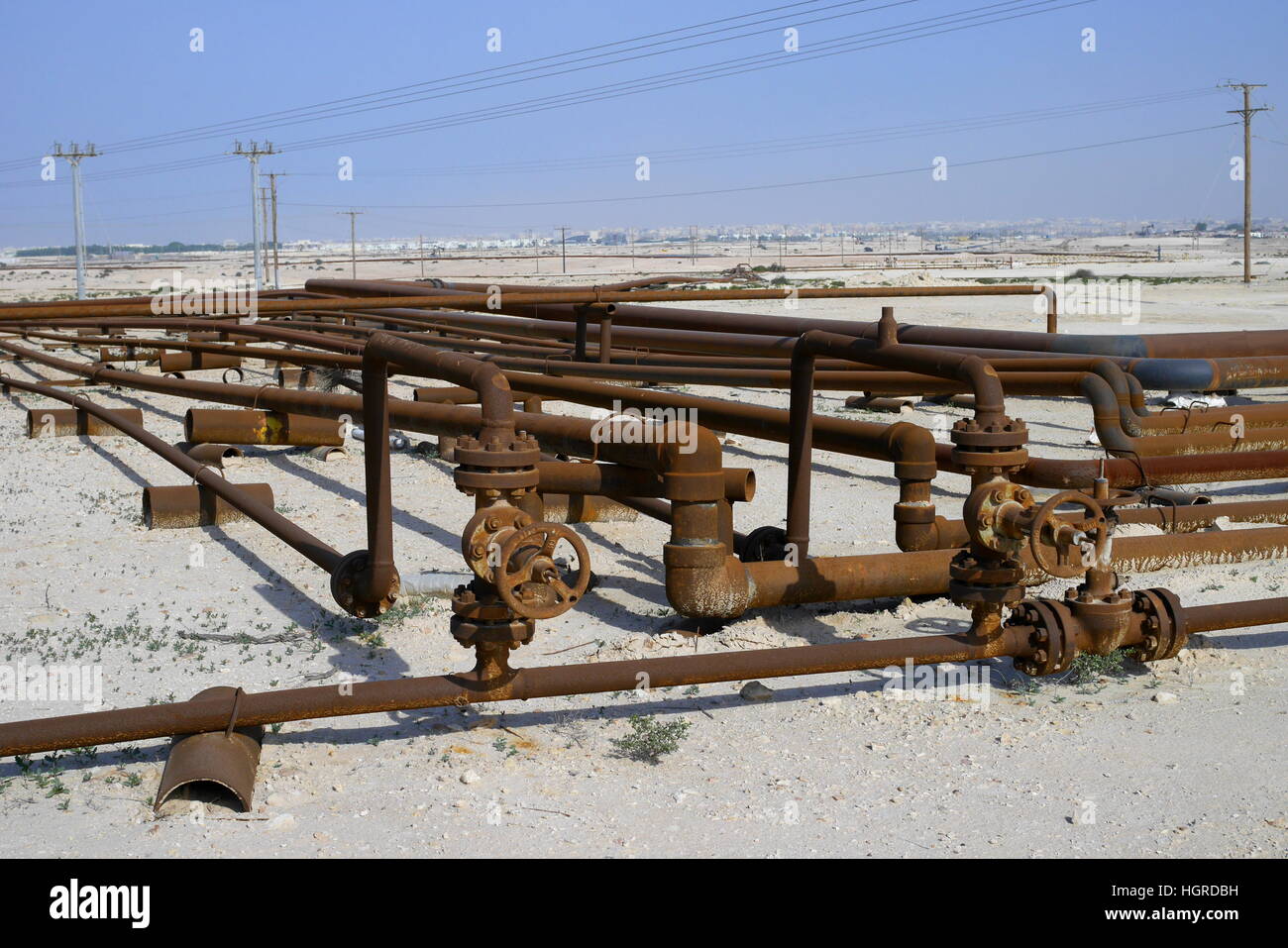 Oil pipelines in the desert, Kingdom of Bahrain Stock Photo Alamy