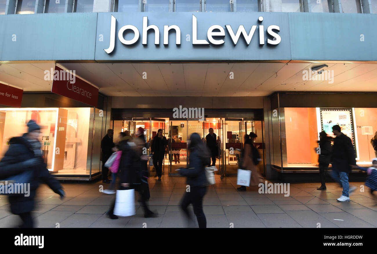 A general view of sign on John Lewis on Oxford Street in London, as as the department store reported a 2.7% rise in like-for-like sales over the Christmas trading period but said that the partnership's bonus is likely to be 'significantly lower' than last yea. Stock Photo