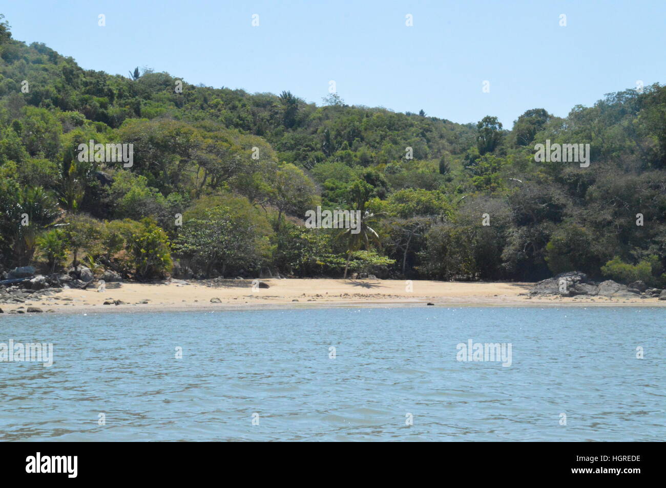 An inviting secluded beach on route to Lokobe Reserve in Nosy Be, Madagascar. Stock Photo