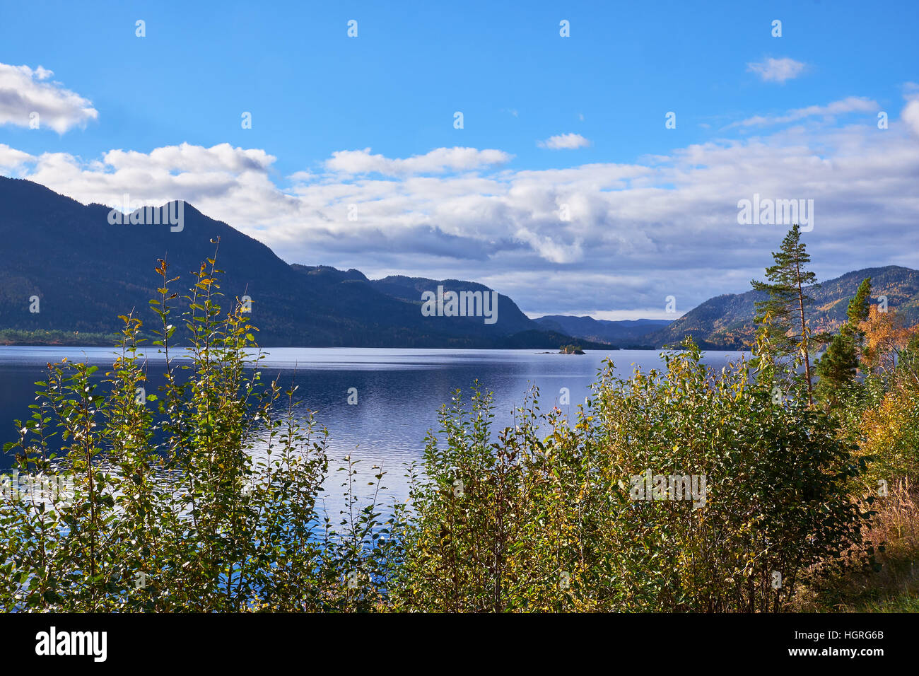 View over Lake Vraavatn in southern Norway on a cold October day Stock Photo