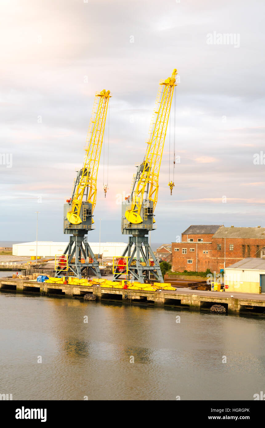 Cranes at Corporation Quay at the Port of Sunderland Stock Photo