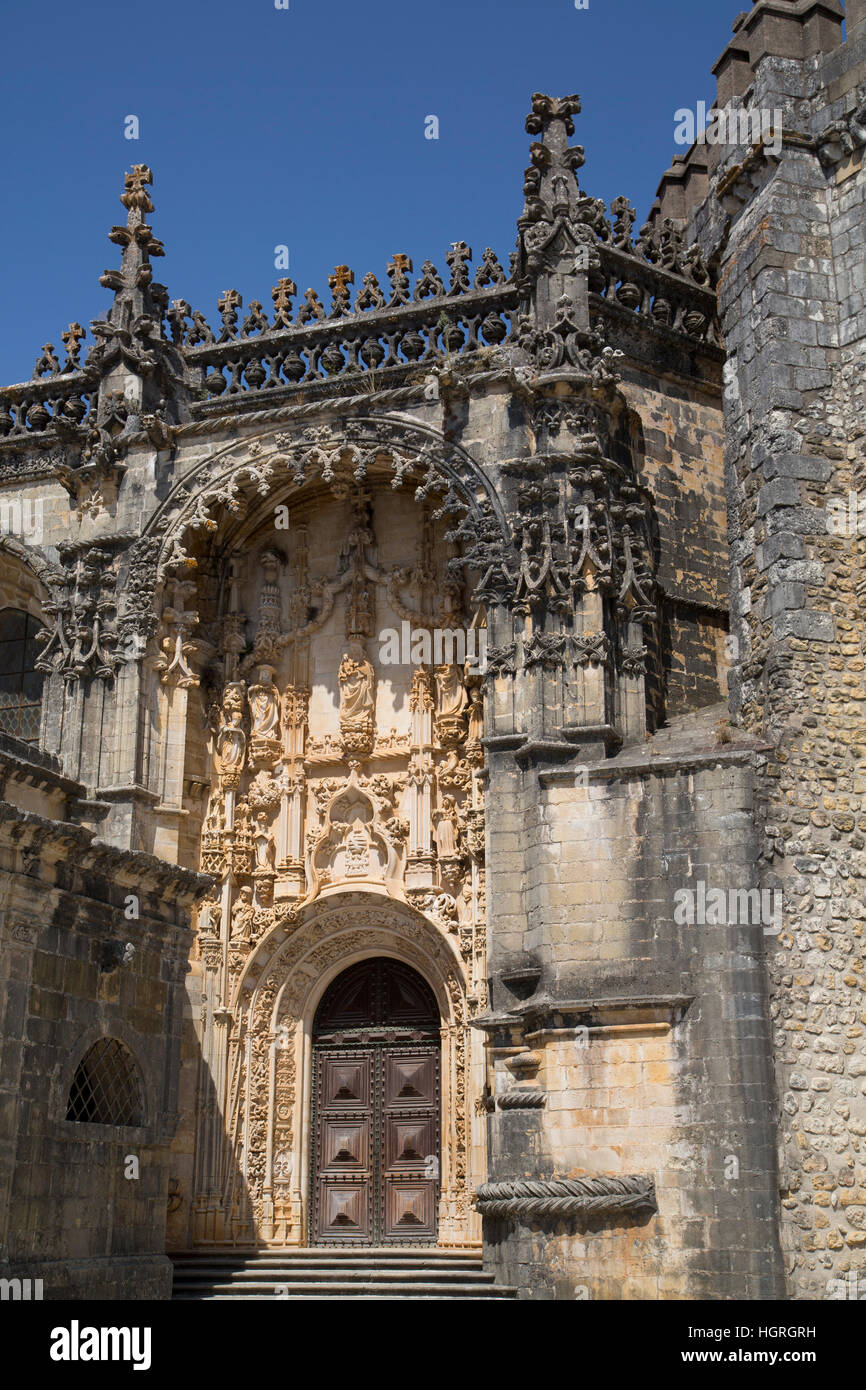 Southern door of church, Convent of Christ, UNESCO World Heritage Site,Tomar, Portugal Stock Photo