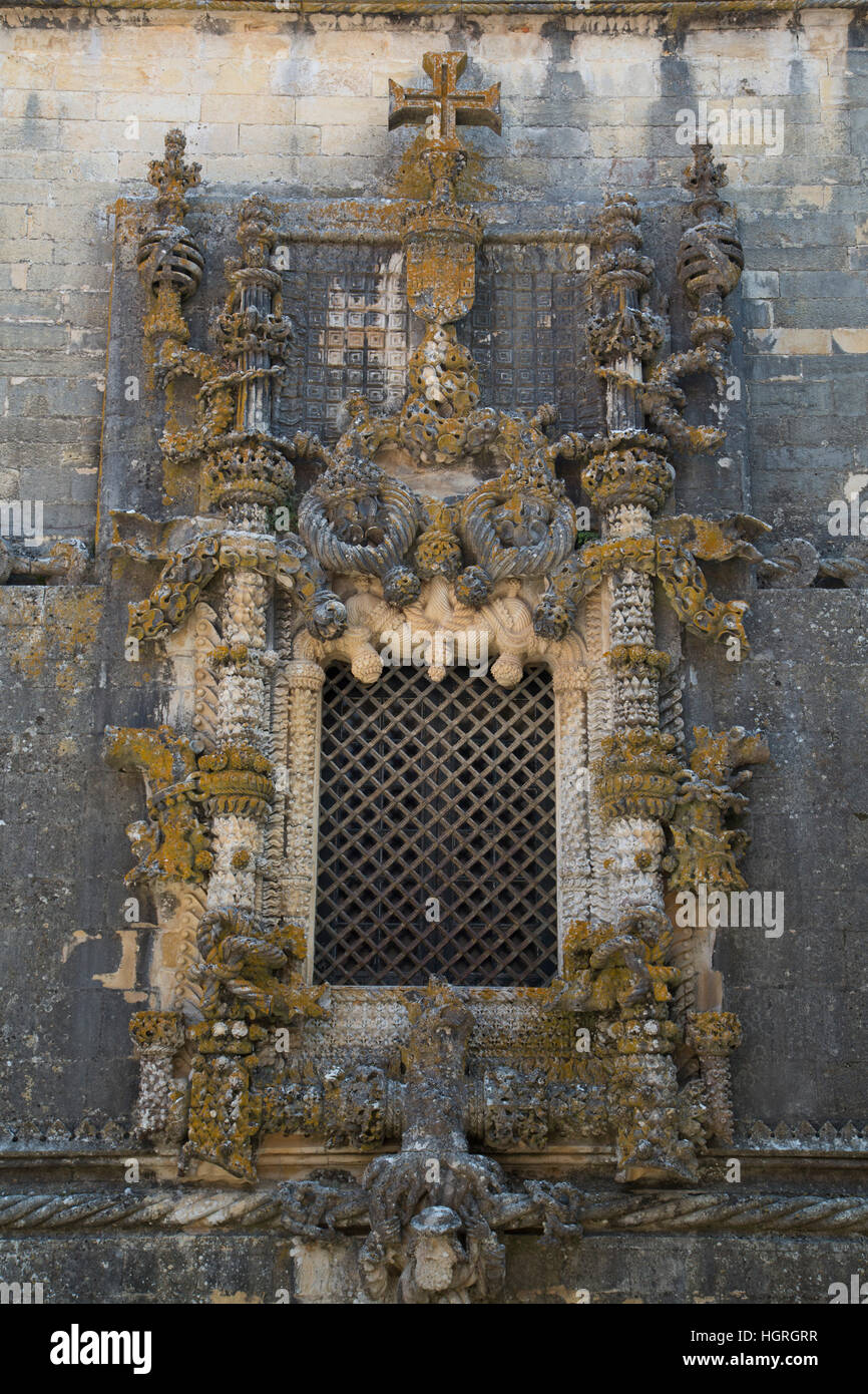 Manueline Window, Convent of Christ, UNESCO World Heritage Site,Tomar, Portugal Stock Photo