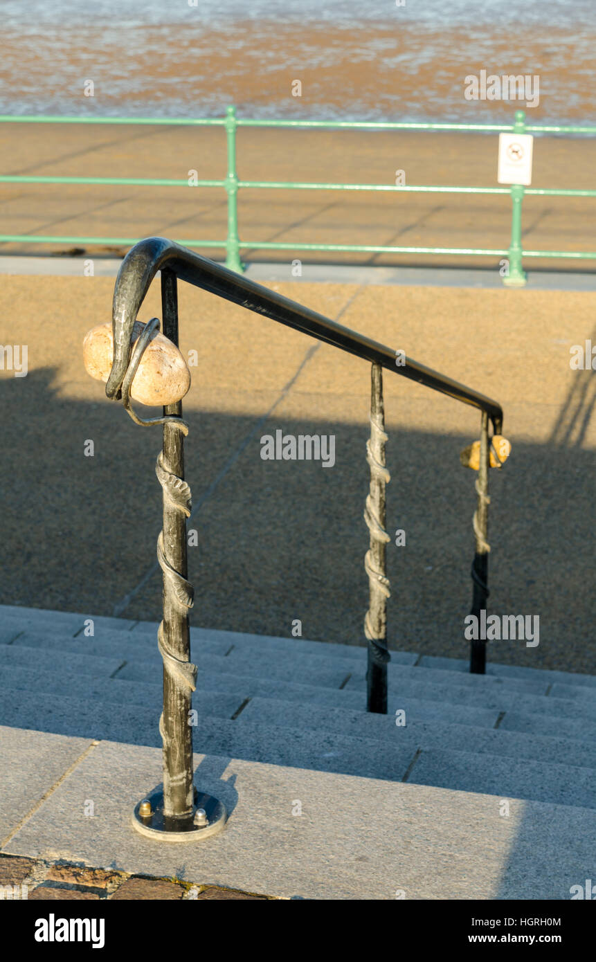 Ornamental Ironwork and Stone Handrail At Seaburn Promenade, Sunderland Stock Photo