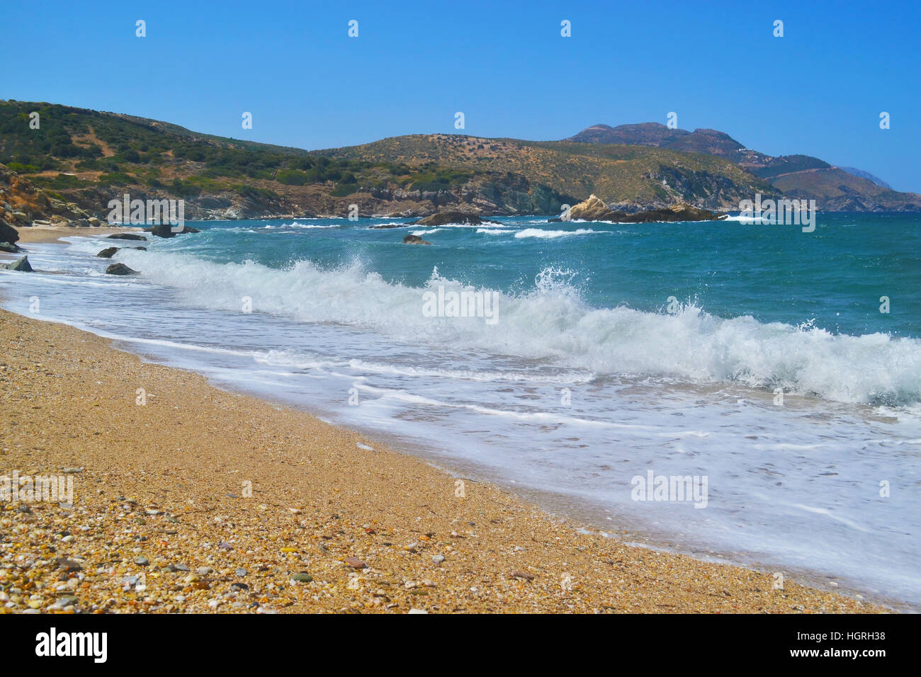 wavy Aegean sea at North Euboea Greece Stock Photo