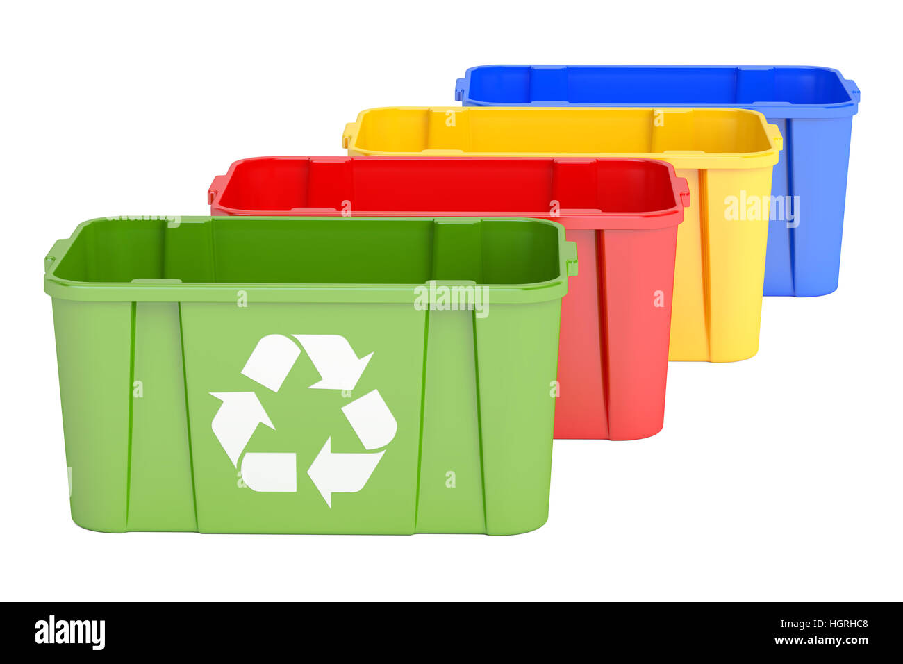 Colored recycling bins, 3D rendering isolated on white background Stock Photo