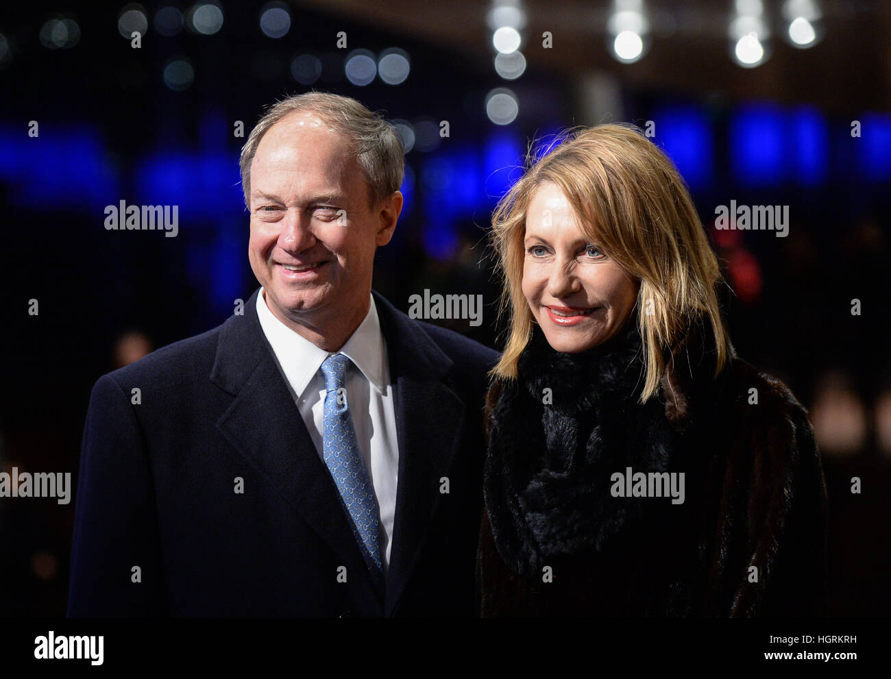 Hamburg, Germany. 11th Jan, 2017. US ambassador to Germany John B. Emerson arrives with his wife