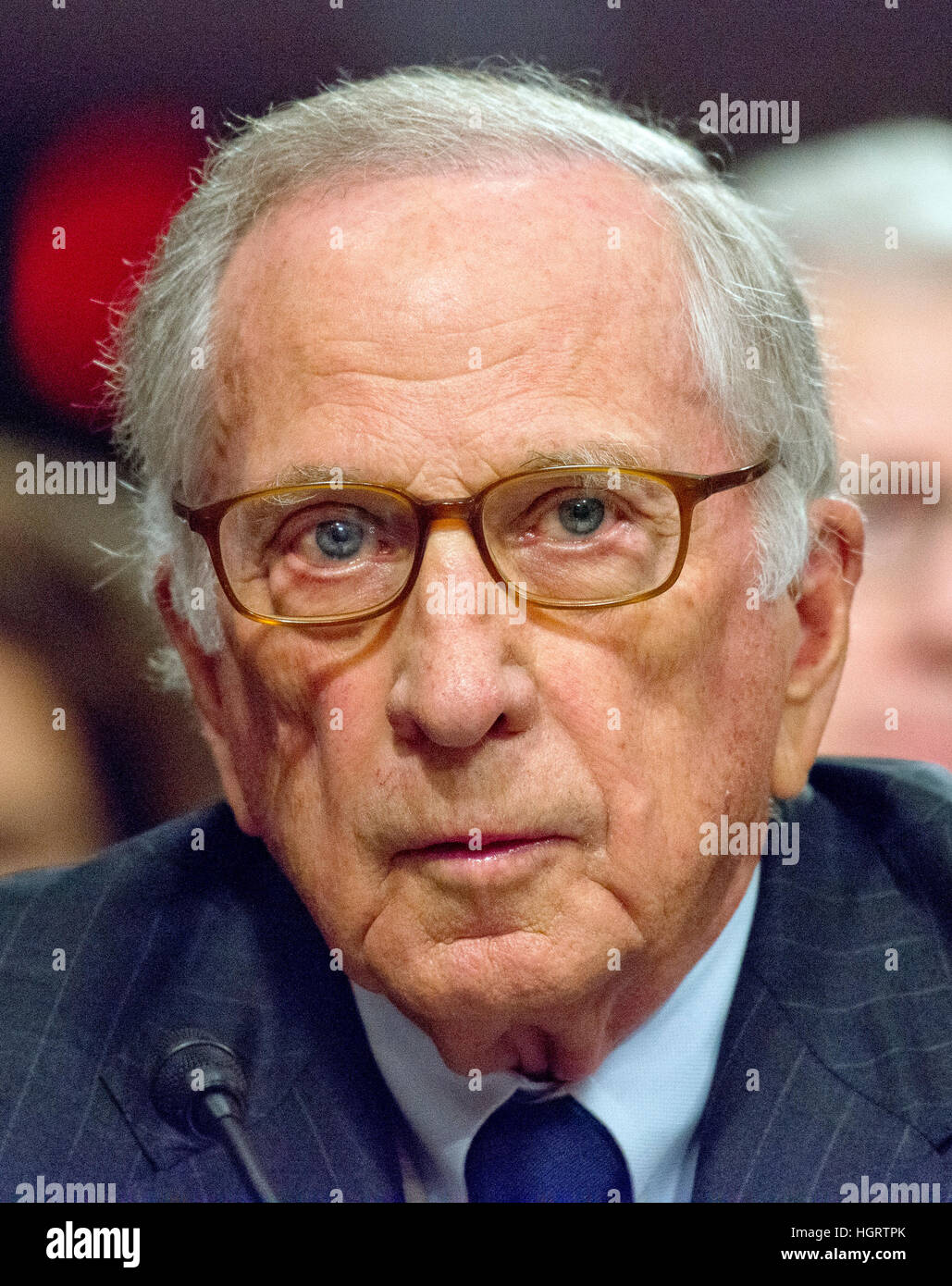 Washington DC, USA. 12th January 2017. Former United States Senator Sam Nunn (Democrat of Georgia) appears before the United States Senate Committee on Armed Services as it holds a confirmation hearing on the nomination of US Marine Corps General James N. Mattis (retired) to be Secretary of Defense on Capitol Hill in Washington, DC on Thursday, January 12, 2017. Nunn introduced and endorsed Mattis for the post. Credit: MediaPunch Inc/Alamy Live News Stock Photo