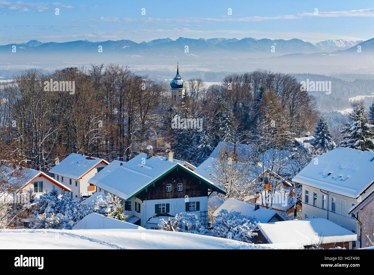 Eurasburg in winter, Upper Bavaria, Bavaria, Germany Stock Photo