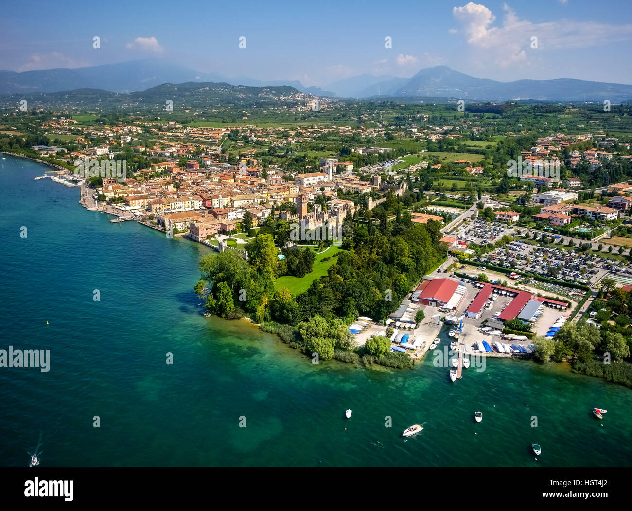 Townscape with Castello di Lazise, Lazise, Lake Garda, Veneto, Italy Stock Photo