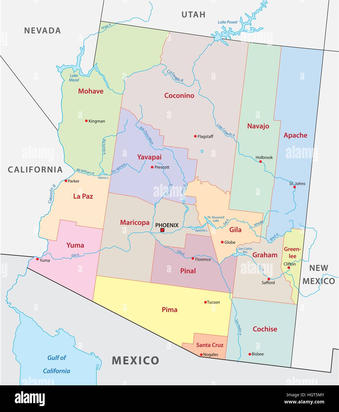 Administrative Map of Arizona and New Mexico