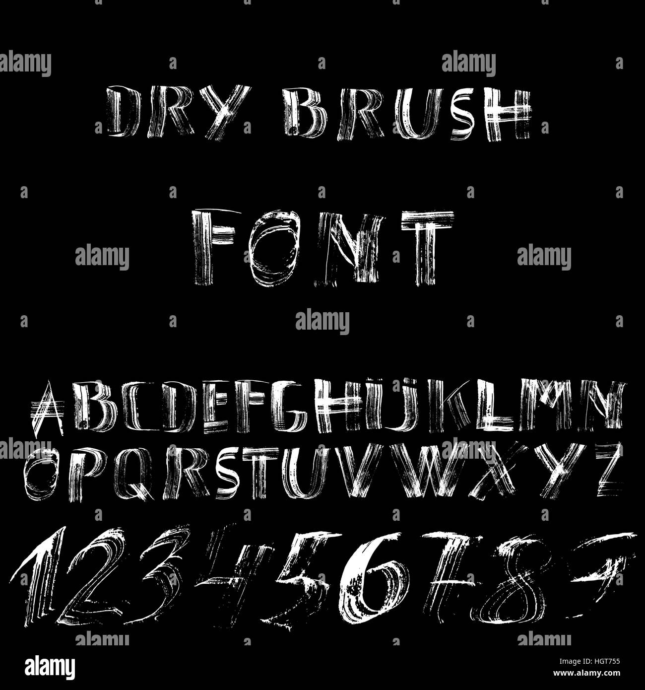 Hand drawn font made by dry brush strokes. Grunge style alphabet Stock ...
