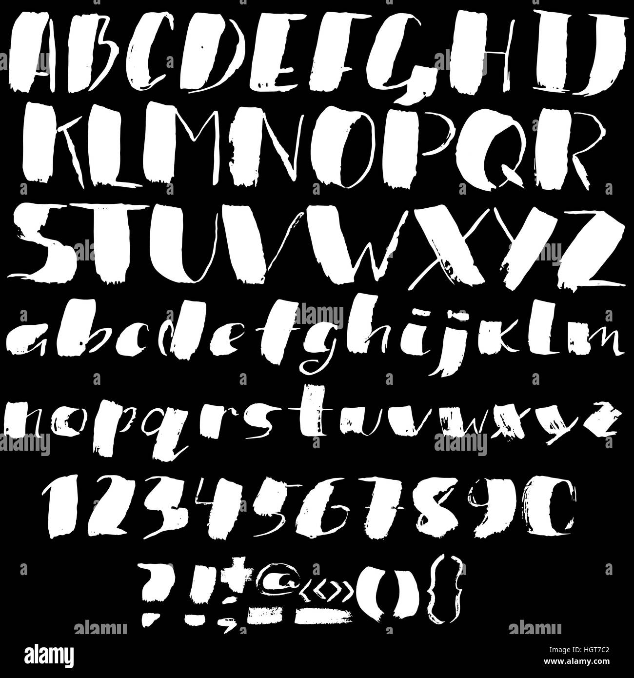 Hand drawn font made by dry brush strokes. Grunge style alphabet Stock ...