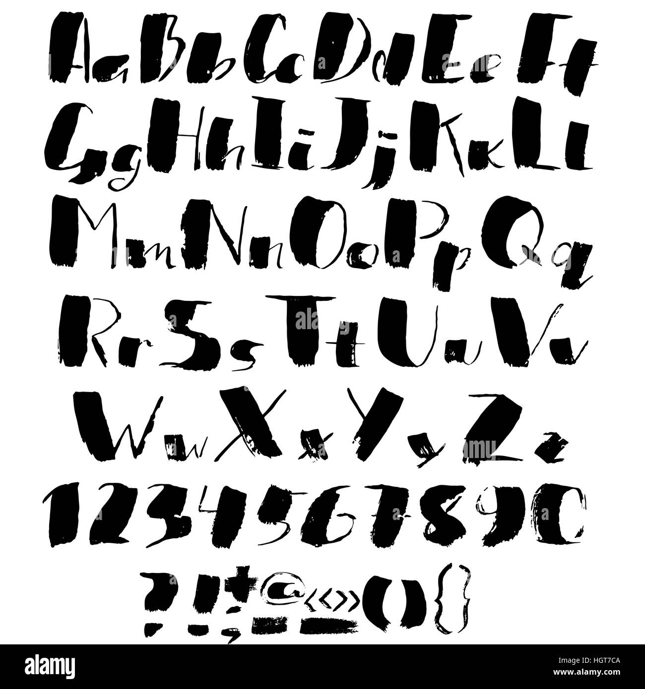 Hand drawn font made by dry brush strokes. Grunge style alphabet Stock ...