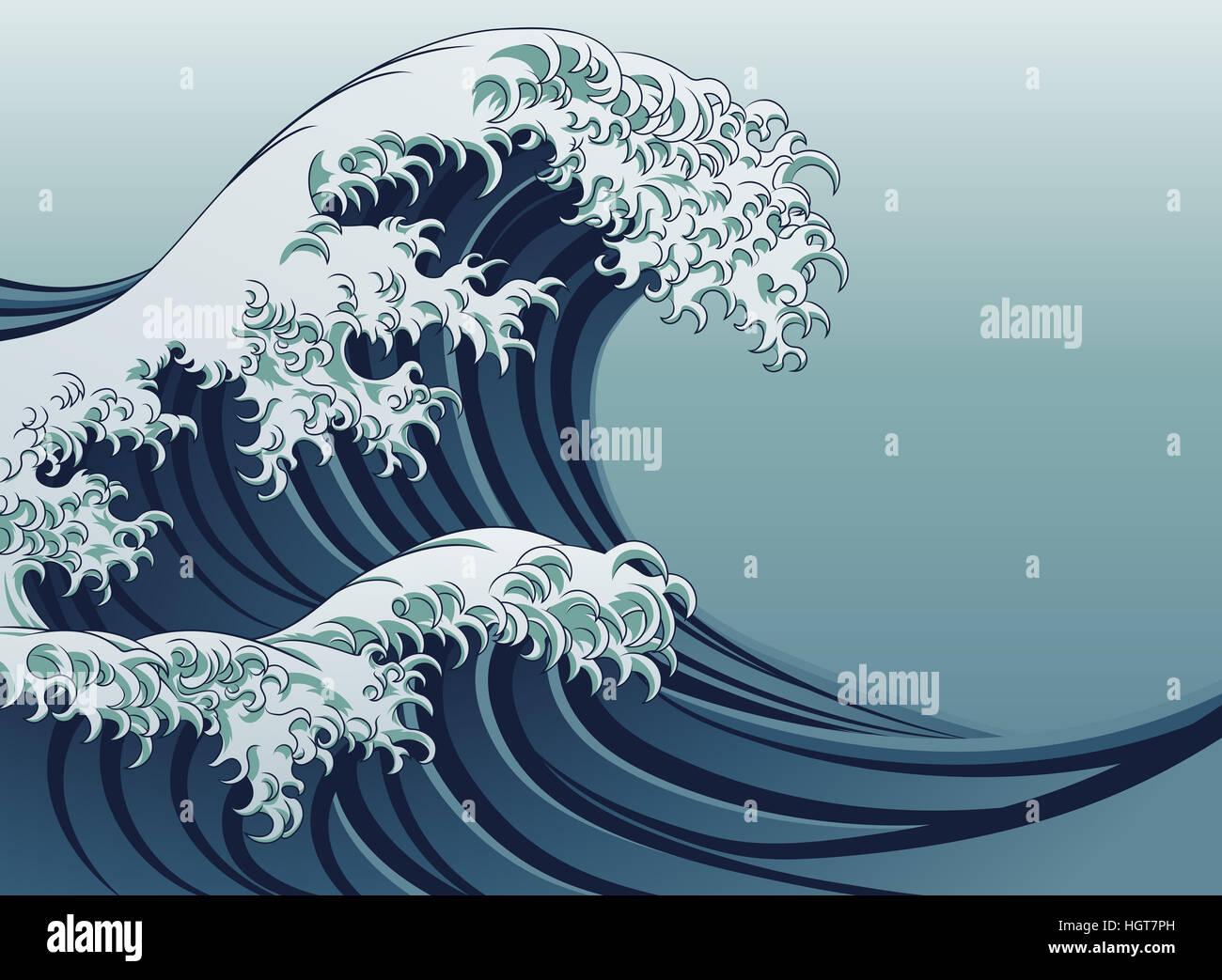 An oriental Japanese style great wave in a vintage style Stock Photo