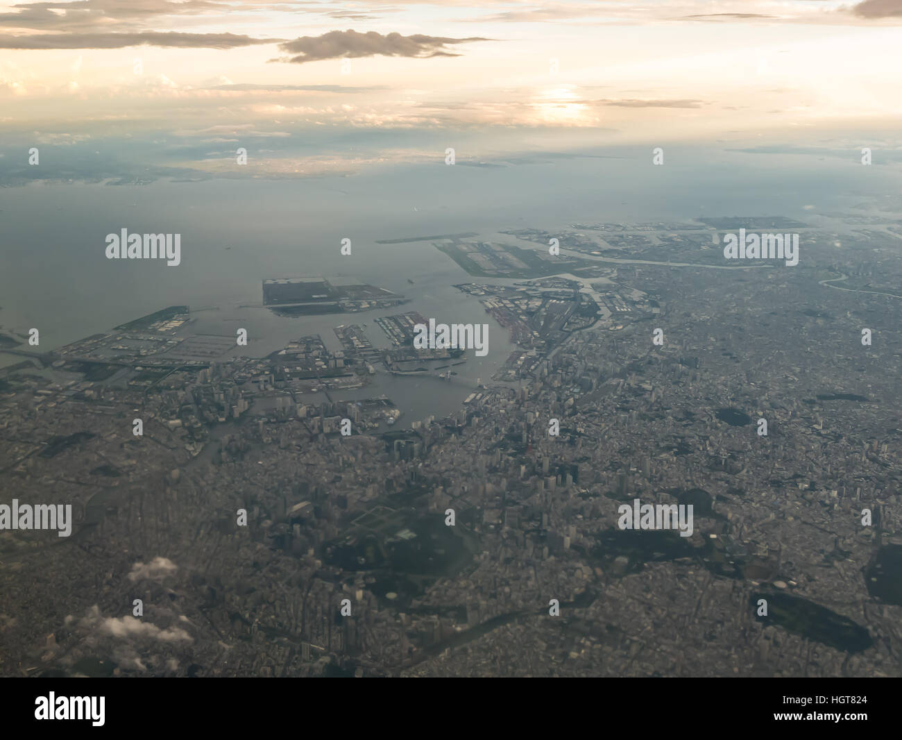 Aerial view of Tokyo Bay in Tokyo, Japan. Stock Photo